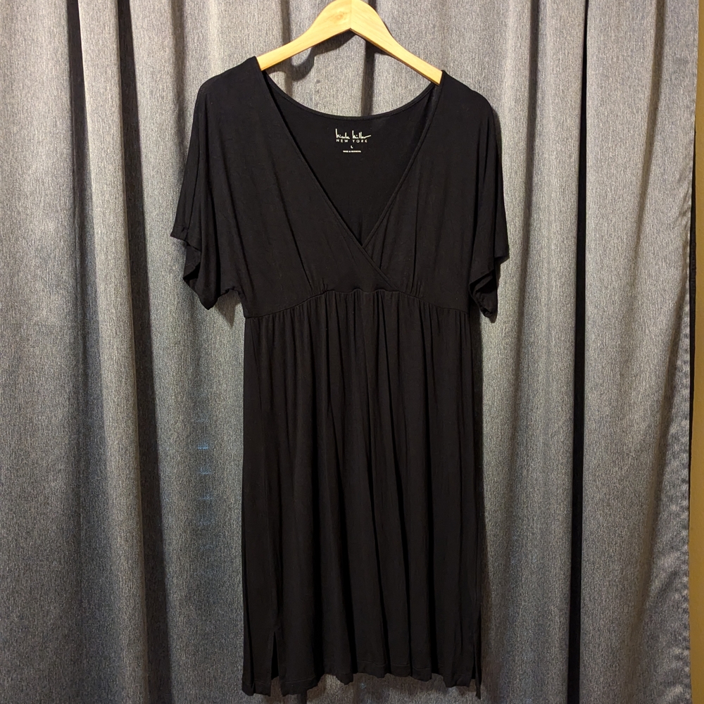 Nicole Miller Black Deep V-Neck Short Sleeve Dress XL